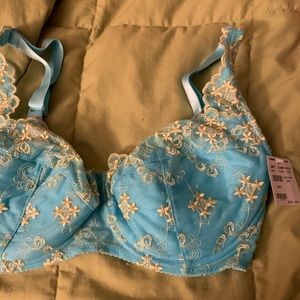 Light blue lace overlay bra 36F